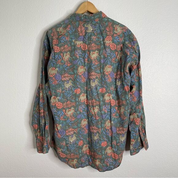 Vintage GAP Jungle Tropical Zebra Leaf Button Down Shirt Size Large - Picture 3 of 3